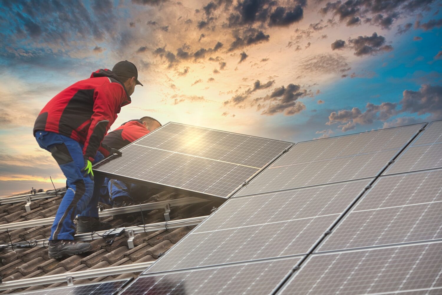 Installing solar photovoltaic panel system.