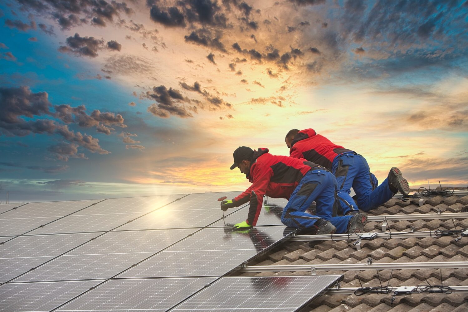 Installing solar photovoltaic panel system.